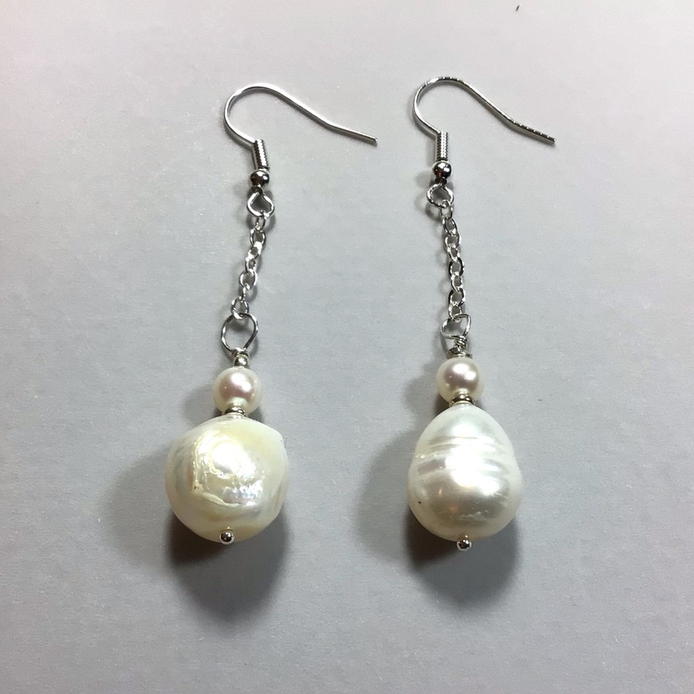 Elegant White Baroque Pearl Drop Earrings
